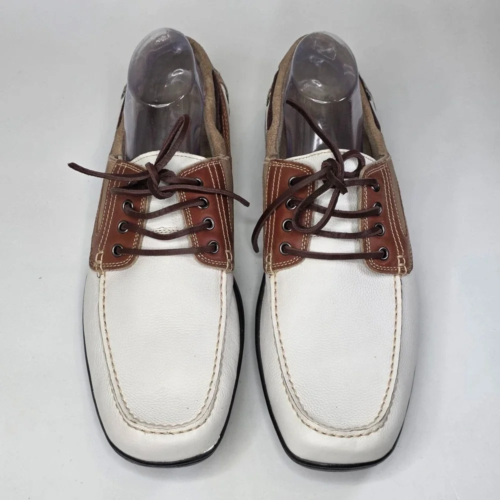 Kenneth Cole Unlisted Duck Quick Shoes Men's Size 15 White Brown Leather Casual